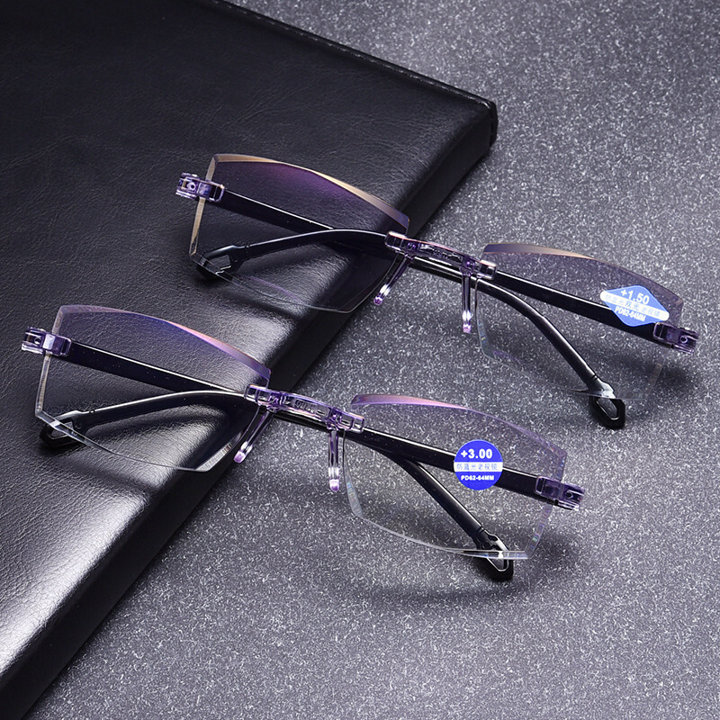 New smart zoom, anti-Blue, frameless cut reading glasses